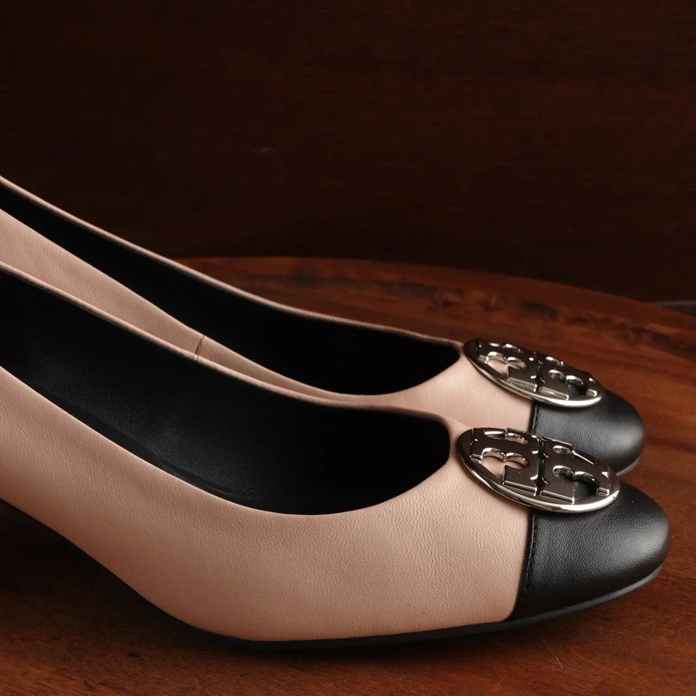 Tory Burch Pumps WMS SZ 10 Pink BLK Chelsea 50mm Medallion Classic Career Shoes